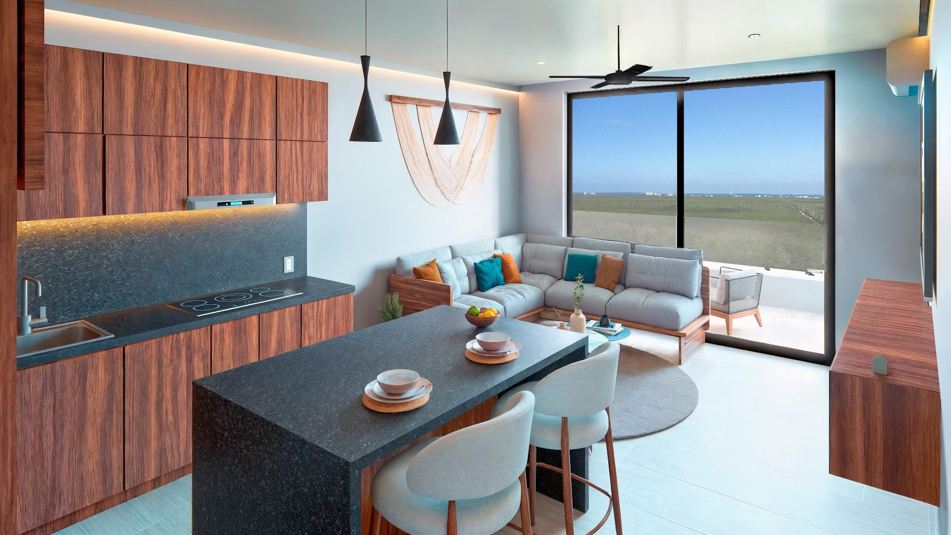Cocina y sala — One Bedroom